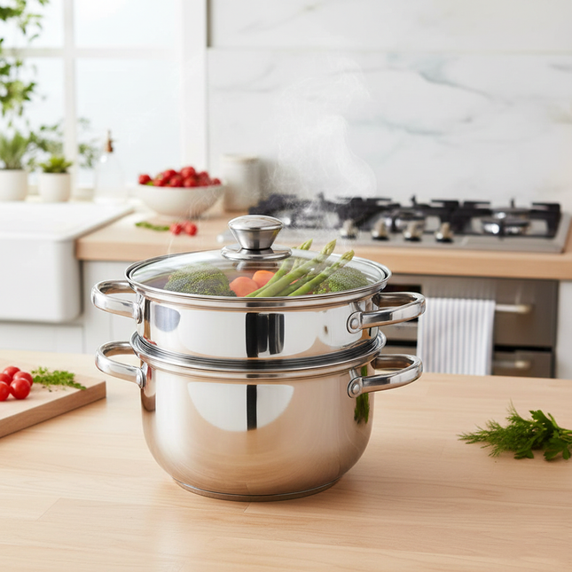 Steamer Stainless Steel with Glass Lid