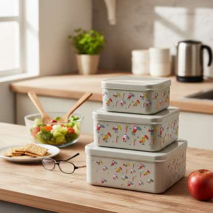 Snack 4 in 1 Container Set | Bird Printed