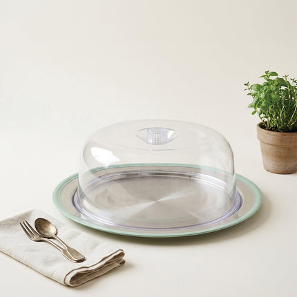 Stainless Steel Smart Serve Platter with Clear Acrylic Dome Lid