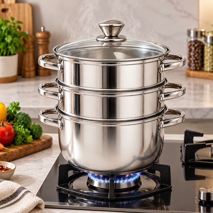 Steamer Stainless Steel with Glass Lid (set of 3)