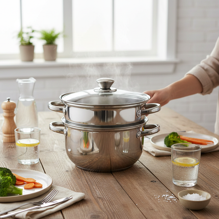Steamer Stainless Steel with Glass Lid