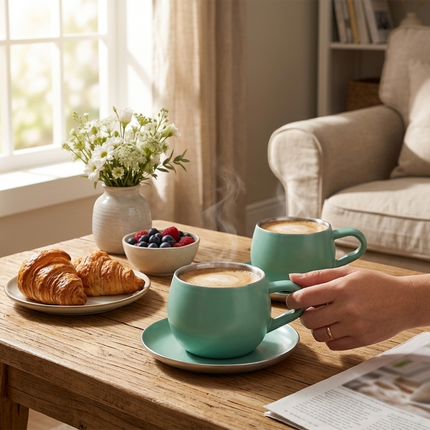 Gluman Stainless Steel Cup and Saucer Set of 2
