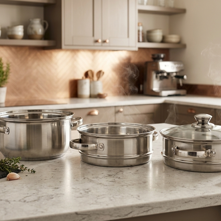 Steamer Stainless Steel with Glass Lid (set of 3)
