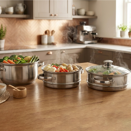 Steamer Stainless Steel with Glass Lid (set of 3)