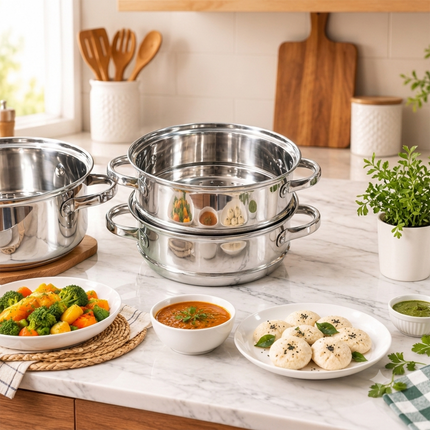 Steamer Stainless Steel with Glass Lid (set of 3)