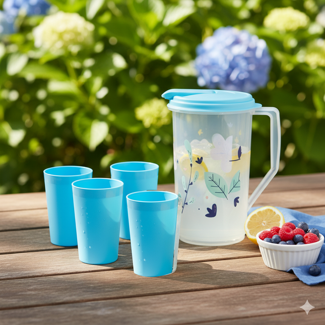 Printed Round Jug + Frost Tumbler PP 4 Pcs