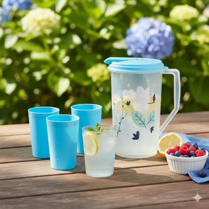 Printed Round Jug + Frost Tumbler PP 4 Pcs