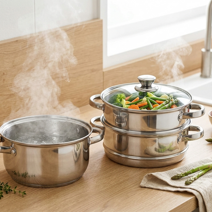 Steamer Stainless Steel with Glass Lid (set of 3)