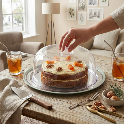 Stainless Steel Smart Serve Platter with Clear Acrylic Dome Lid