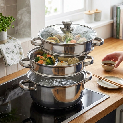 Steamer Stainless Steel with Glass Lid (set of 3)
