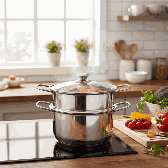 Steamer Stainless Steel with Glass Lid