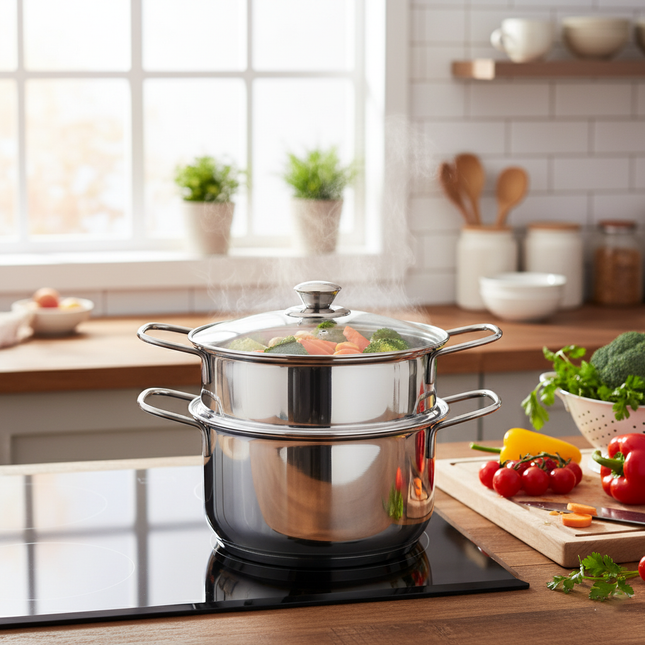 Steamer Stainless Steel with Glass Lid